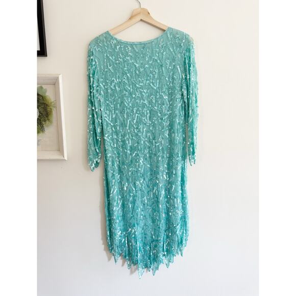 VINTAGE Rare l.magnin Blue Sequin Midi Dress Size Small - Picture 2 of 4